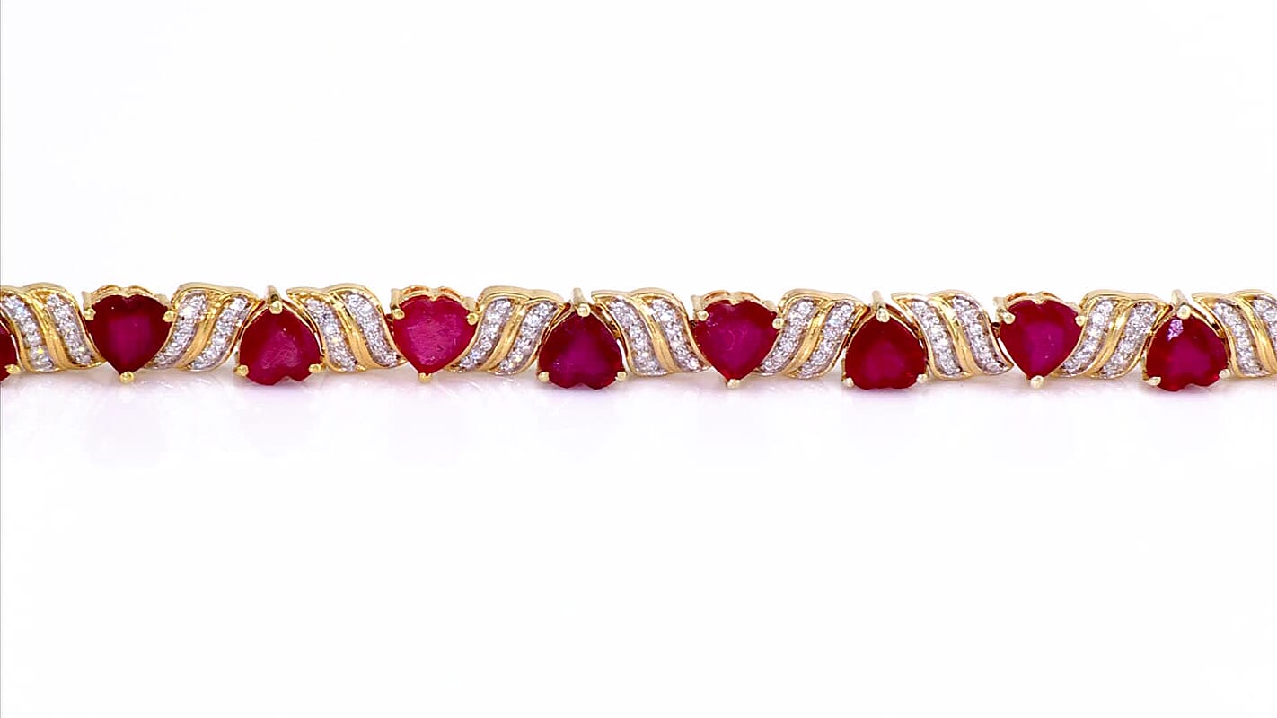 D'Joy Premium Niassa Ruby (FF), Moissanite Bracelet in 18K Vermeil YG Over Sterling Silver (7.25 In) 17.35 ctw