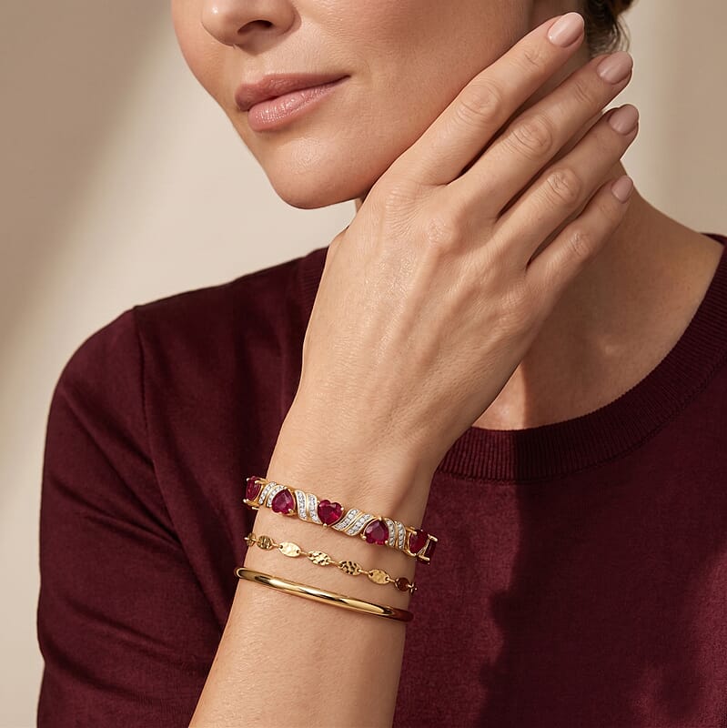 D'Joy Premium Niassa Ruby (FF) and Moissanite 15.65 ctw Passion Wave Bracelet in 18K Vermeil YG Over Sterling Silver (6.50 In)