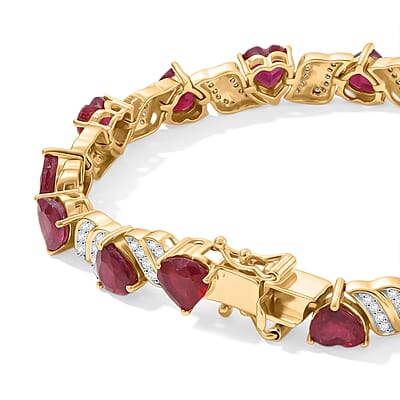 D'Joy Premium Niassa Ruby (FF) and Moissanite 15.65 ctw Passion Wave Bracelet in 18K Vermeil YG Over Sterling Silver (6.50 In)