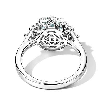D'Joy Premium Santa Maria Aquamarine, Moissanite Ring in Rhodium Over Sterling Silver (Size 5.0) 1.50 ctw