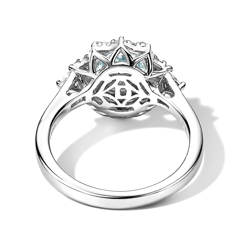 D'Joy Premium Santa Maria Aquamarine and Moissanite 1.50 ctw Ring in Rhodium Over Sterling Silver (Size 6.0)