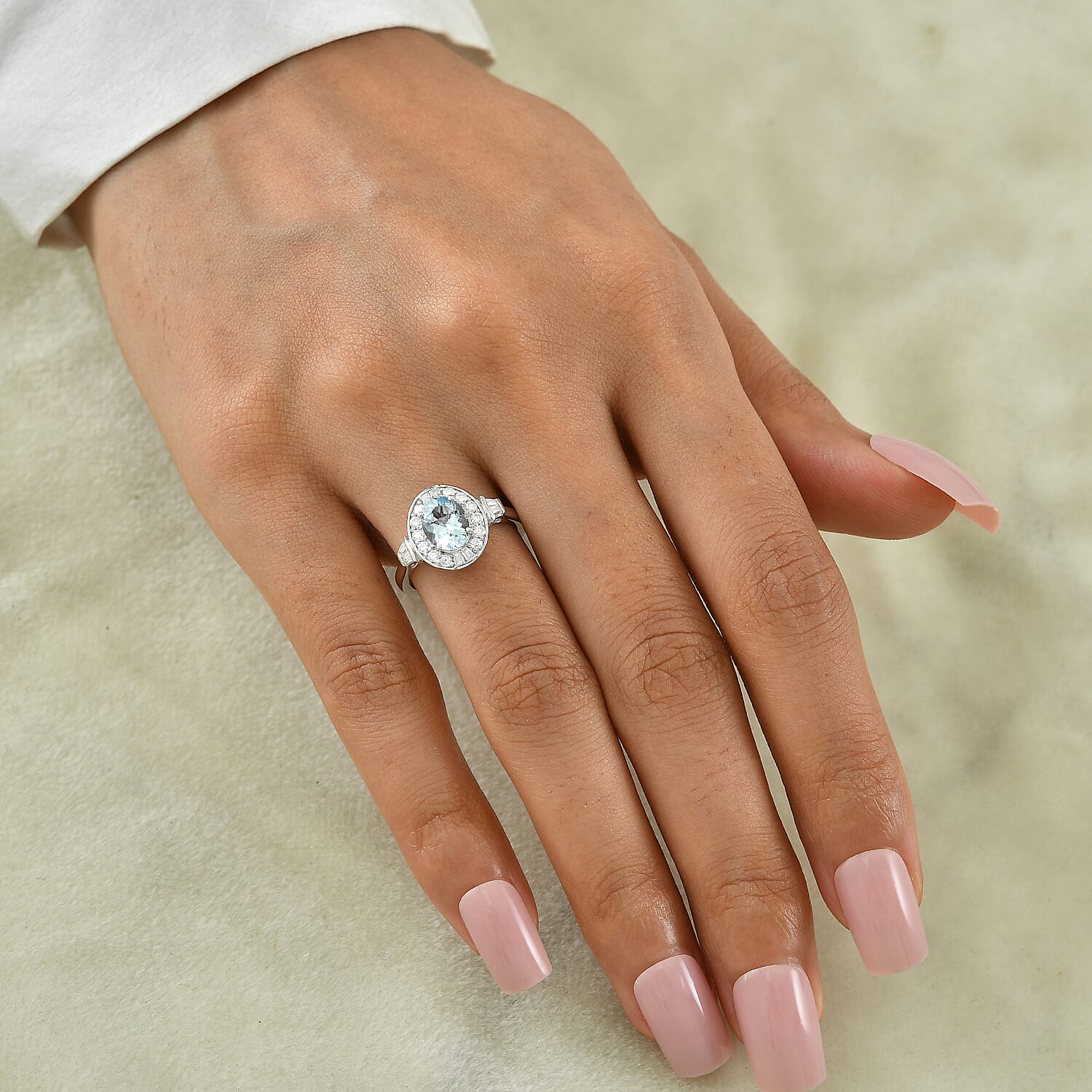D'Joy Premium Mangoro Aquamarine and Moissanite 1.60 ctw Ring in Rhodium Over Sterling Silver (Size 6.0)
