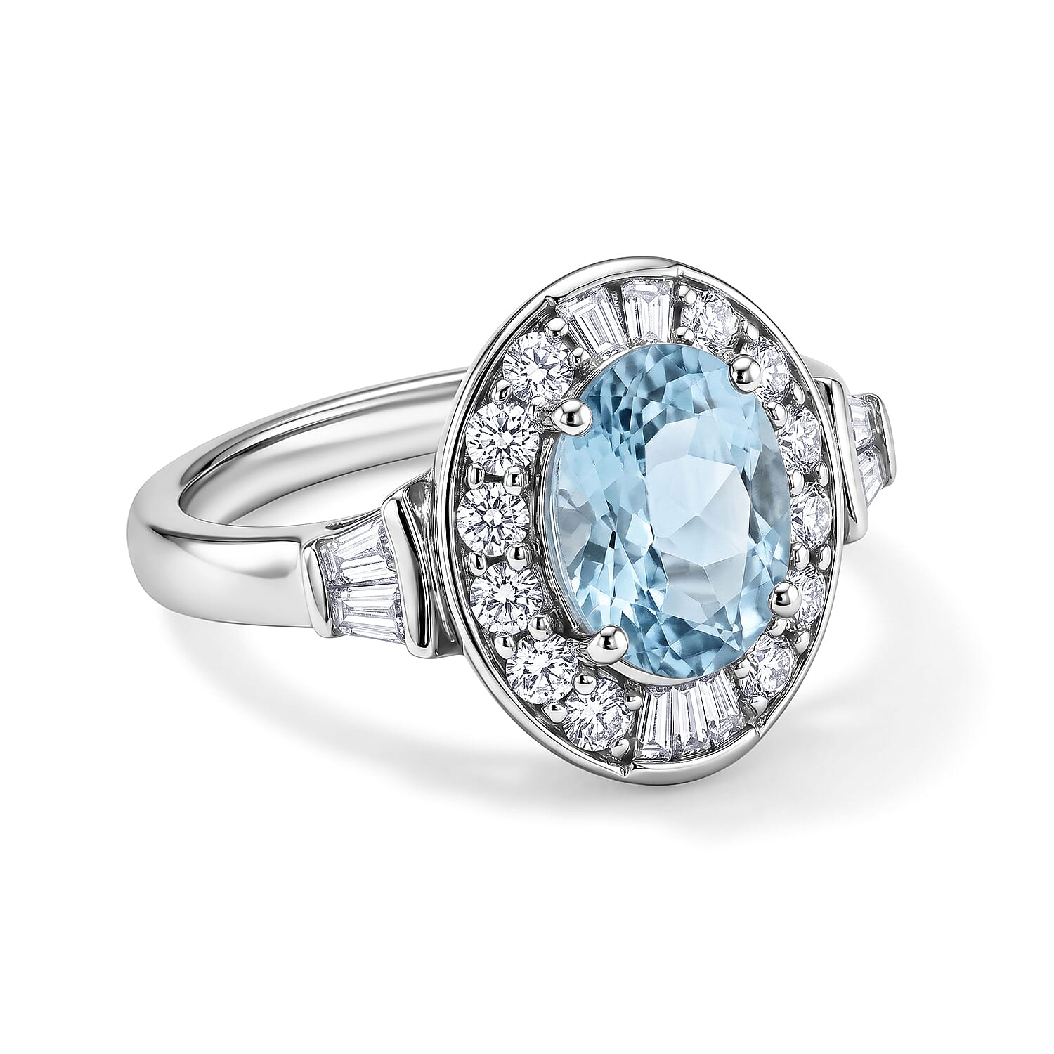 D'Joy Premium Mangoro Aquamarine and Moissanite 1.60 ctw Ring in Rhodium Over Sterling Silver (Size 6.0)