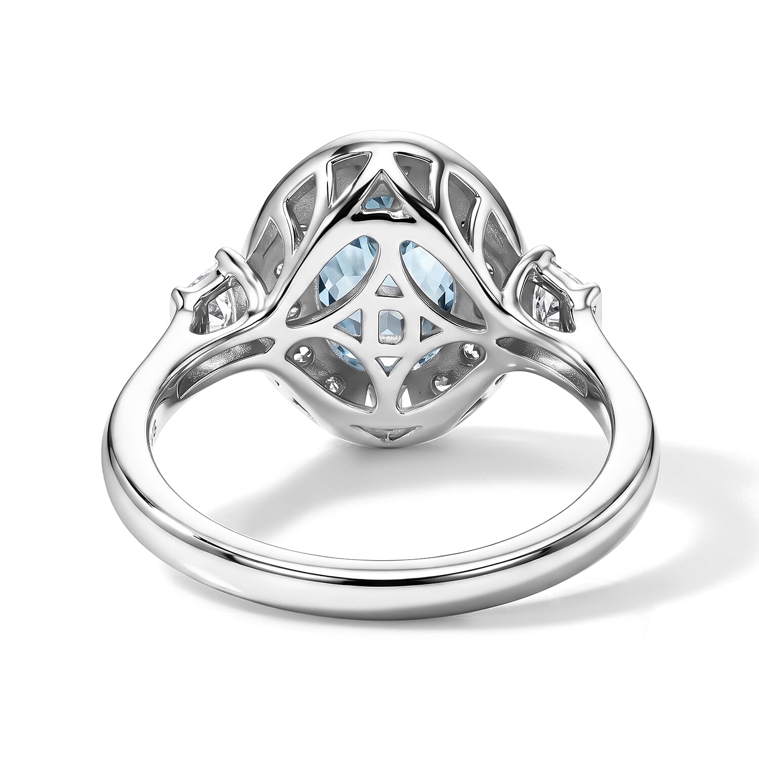D'Joy Premium Mangoro Aquamarine and Moissanite 1.60 ctw Ring in Rhodium Over Sterling Silver (Size 6.0)