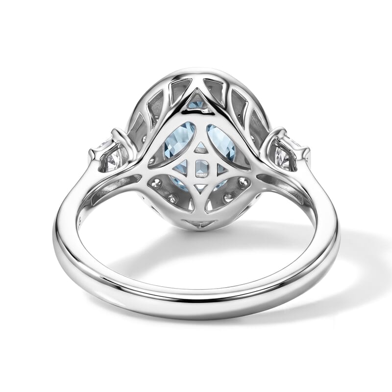 D'Joy Premium Mangoro Aquamarine and Moissanite 1.60 ctw Ring in Rhodium Over Sterling Silver (Size 6.0)