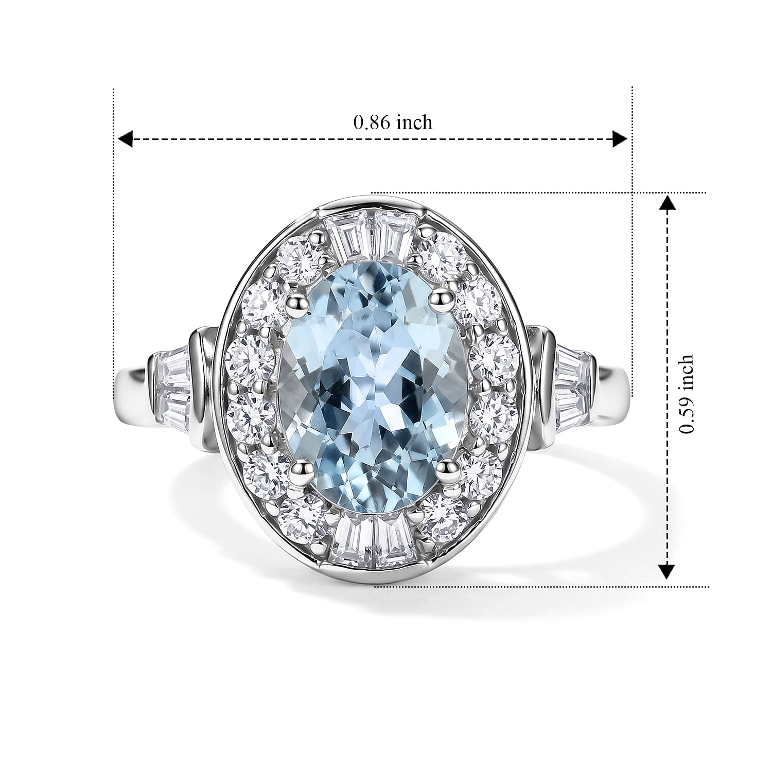 D'Joy Premium Mangoro Aquamarine and Moissanite 1.60 ctw Ring in Rhodium Over Sterling Silver (Size 6.0)