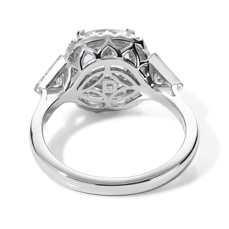D'Joy Premium Santa Maria Aquamarine and Moissanite 1.80 ctw Ring in Rhodium Over Sterling Silver (Size 6.0)