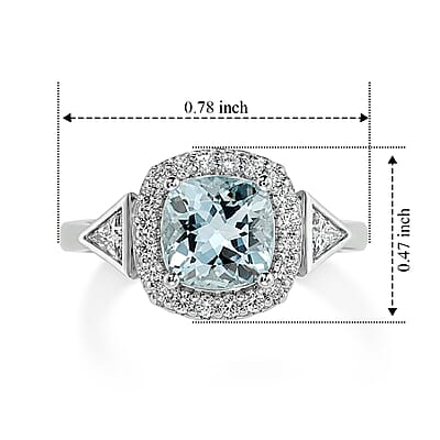 D'Joy Santa Maria Aquamarine and Moissanite 1.80 ctw Ring in Rhodium Over Sterling Silver (Size 6.0)