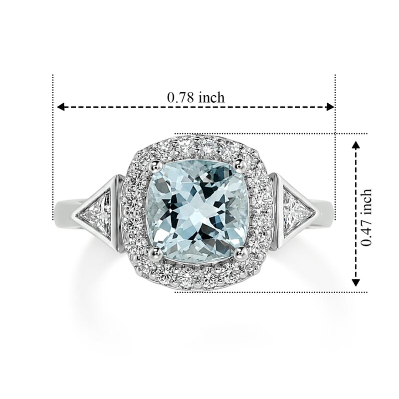 D'Joy Premium Santa Maria Aquamarine and Moissanite 1.80 ctw Ring in Rhodium Over Sterling Silver (Size 6.0)