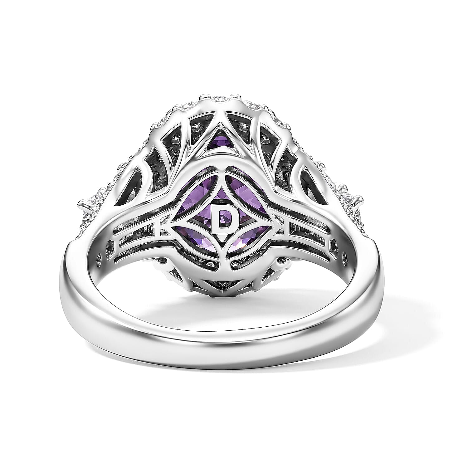 D'Joy Premium Zambian Amethyst, Moissanite Ring in Rhodium Over Sterling Silver (Size 5.0) 3.10 ctw