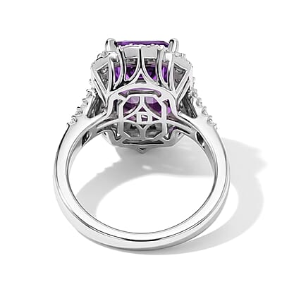 D'Joy Premium Zambian Amethyst and Moissanite 4.00 ctw Ring in Rhodium Over Sterling Silver (Size 6.0)