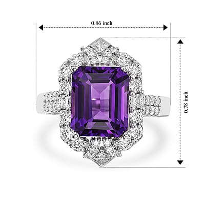 D'Joy Premium Zambian Amethyst and Moissanite 4.00 ctw Ring in Rhodium Over Sterling Silver (Size 6.0)