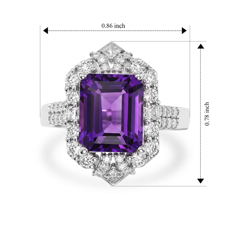 D'Joy Premium Zambian Amethyst and Moissanite 4.00 ctw Ring in Rhodium Over Sterling Silver (Size 6.0)
