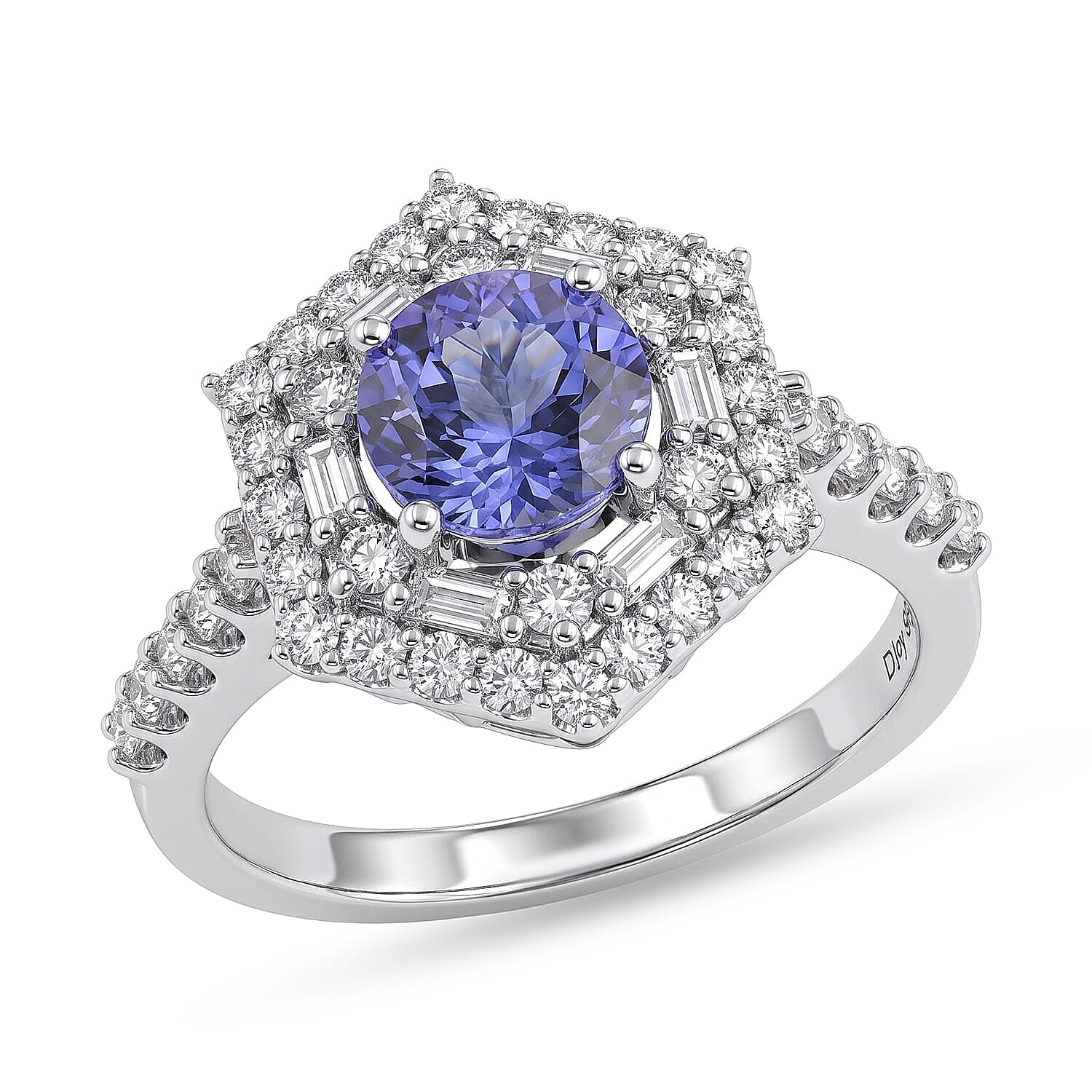 D'Joy Premium Tanzanite, Moissanite Ring in Rhodium Over Sterling Silver (Size 5.0) 2.00 ctw