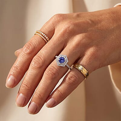 D'Joy Premium Tanzanite, Moissanite Ring in Rhodium Over Sterling Silver (Size 5.0) 2.00 ctw