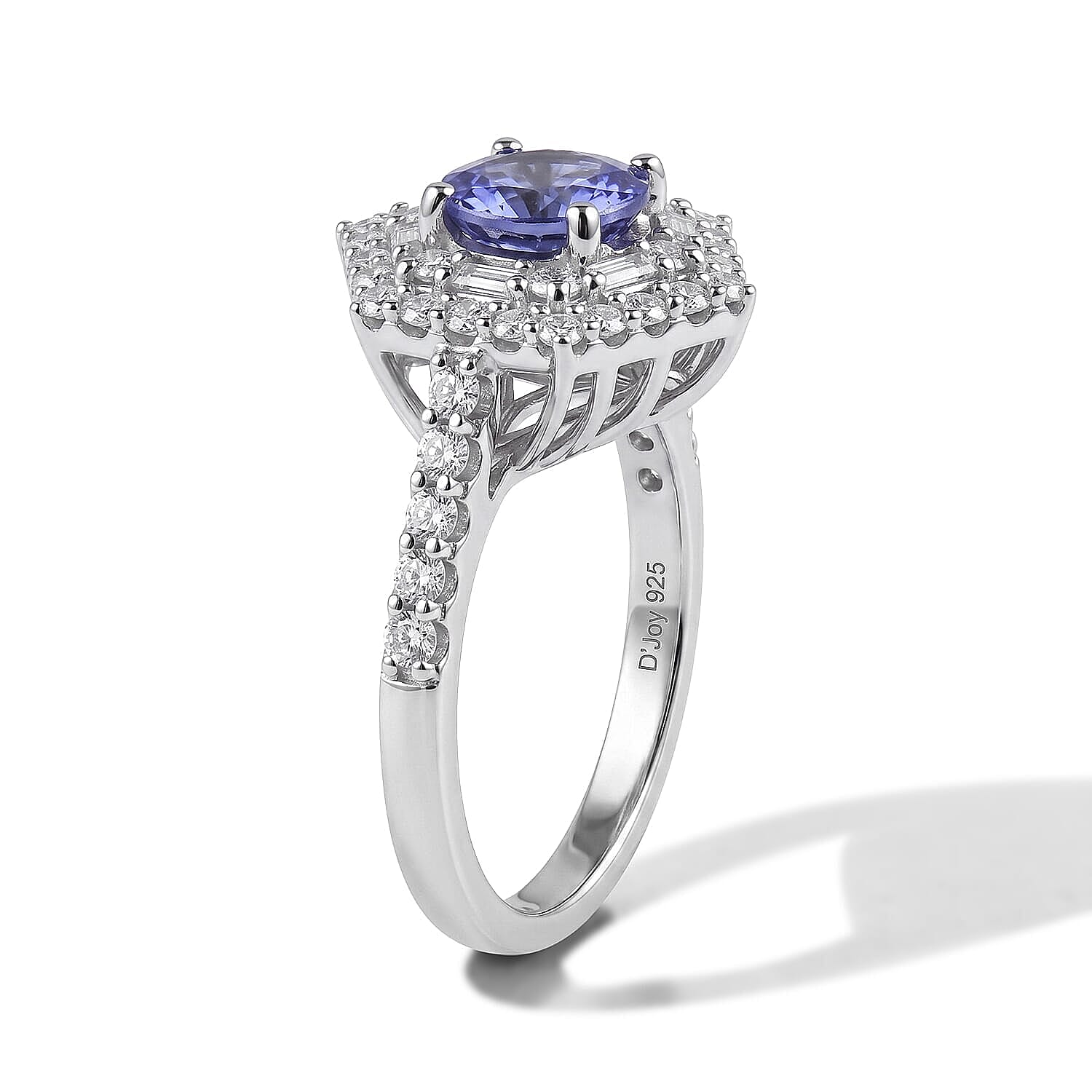 D'Joy Premium Tanzanite, Moissanite Ring in Rhodium Over Sterling Silver (Size 5.0) 2.00 ctw