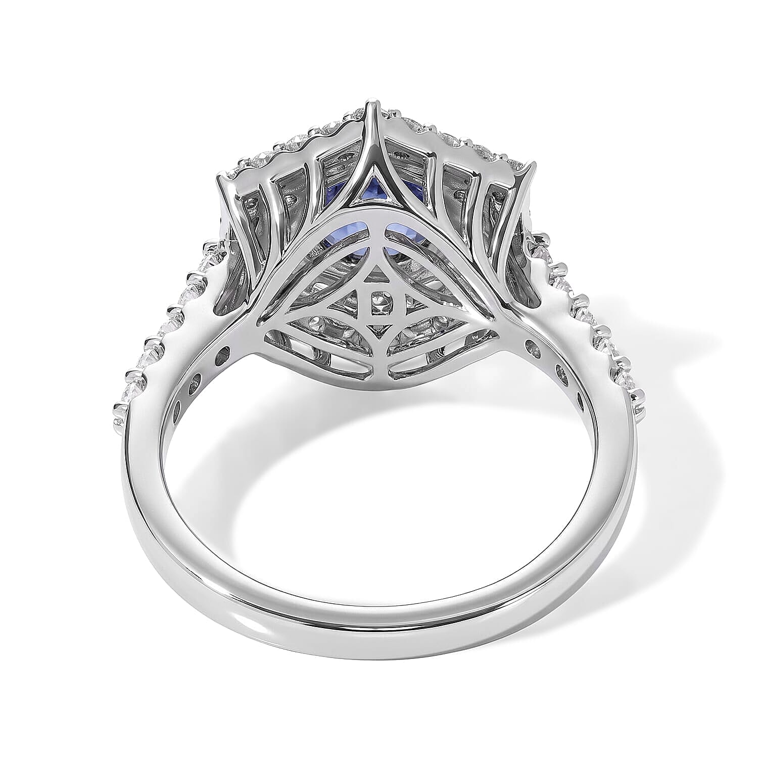 D'Joy Premium Tanzanite, Moissanite Ring in Rhodium Over Sterling Silver (Size 5.0) 2.00 ctw