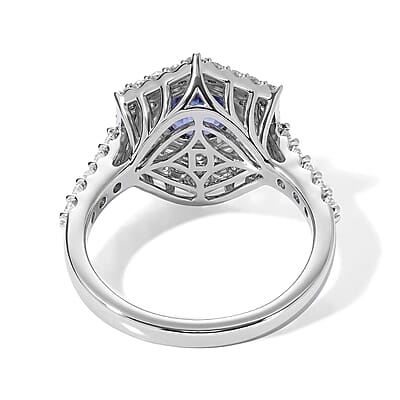 D'Joy Premium Tanzanite, Moissanite Ring in Rhodium Over Sterling Silver (Size 5.0) 2.00 ctw