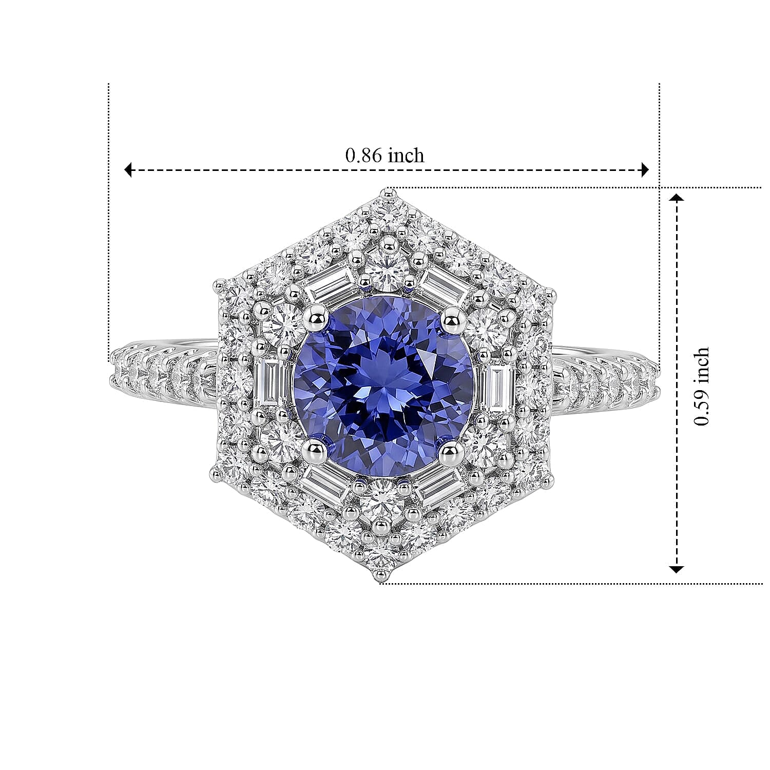 D'Joy Premium Tanzanite, Moissanite Ring in Rhodium Over Sterling Silver (Size 5.0) 2.00 ctw