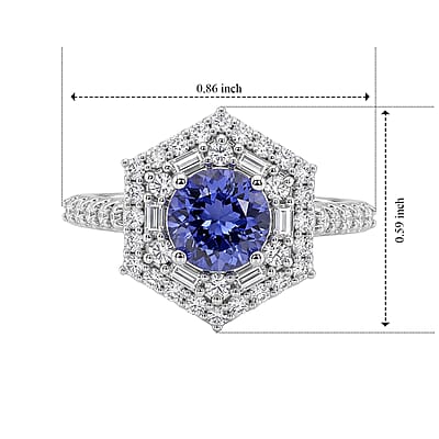 D'Joy Premium Tanzanite, Moissanite Ring in Rhodium Over Sterling Silver (Size 5.0) 2.00 ctw