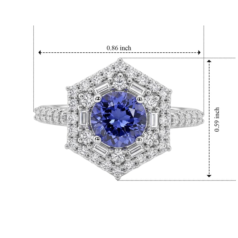 D'Joy Premium Tanzanite, Moissanite Ring in Rhodium Over Sterling Silver (Size 5.0) 2.00 ctw
