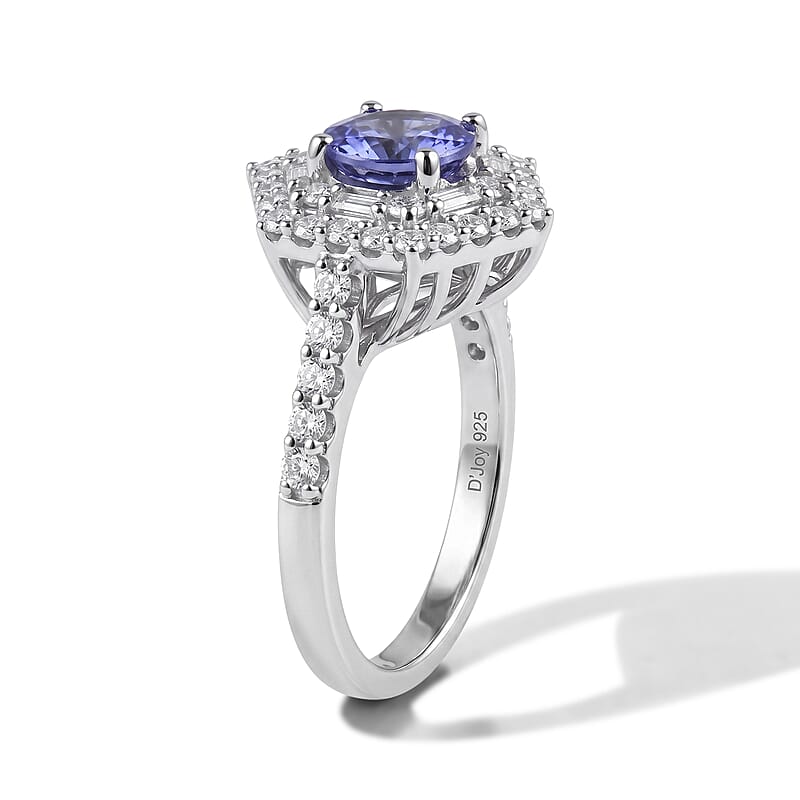 D'Joy Premium Tanzanite and Moissanite 2.00 ctw Ring in Rhodium Over Sterling Silver (Size 6.0)
