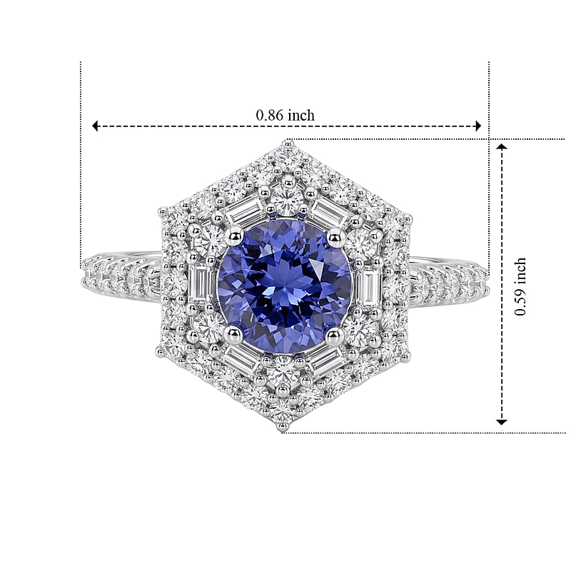D'Joy Premium Tanzanite and Moissanite 2.00 ctw Ring in Rhodium Over Sterling Silver (Size 6.0)