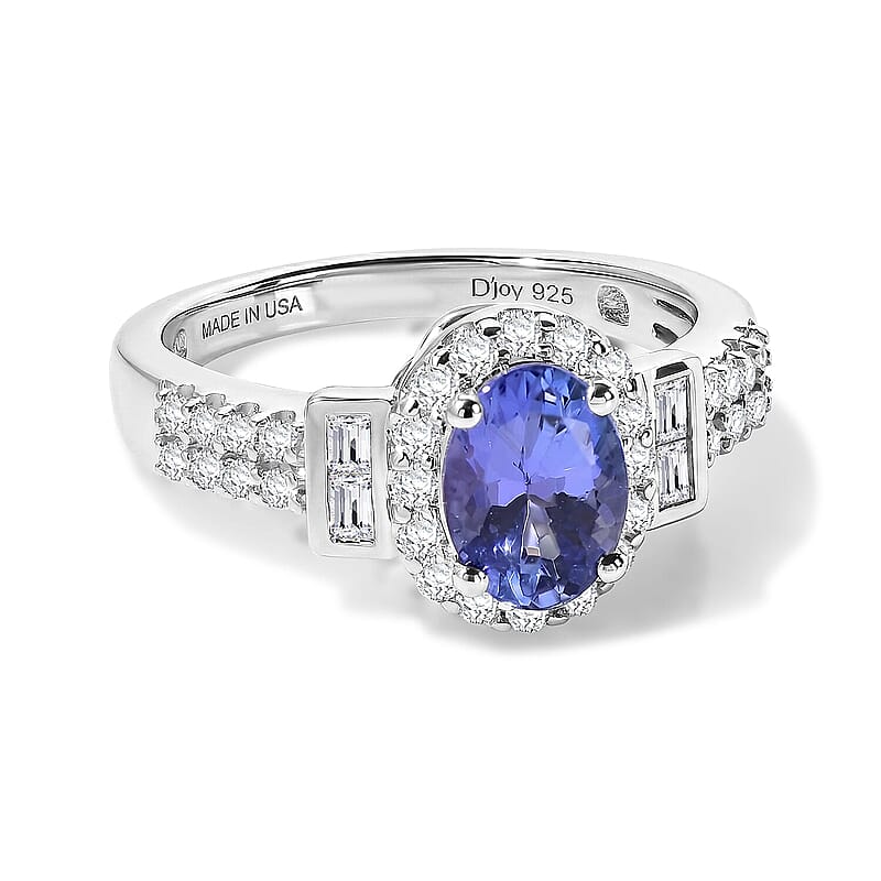 Certified and Appraised D'Joy Premium Tanzanite, Moissanite Ring in Rhodium Over Sterling Silver (Size 5.0) 1.60 ctw