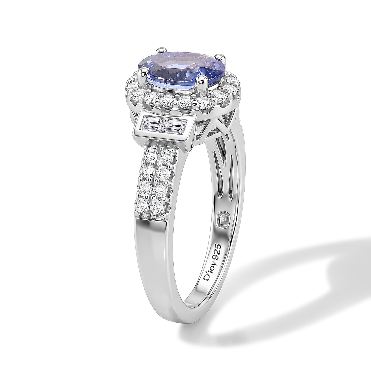 Certified and Appraised D'Joy Premium Tanzanite, Moissanite Ring in Rhodium Over Sterling Silver (Size 5.0) 1.60 ctw