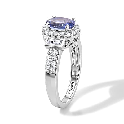 Certified and Appraised D'Joy Premium Tanzanite, Moissanite Ring in Rhodium Over Sterling Silver (Size 5.0) 1.60 ctw