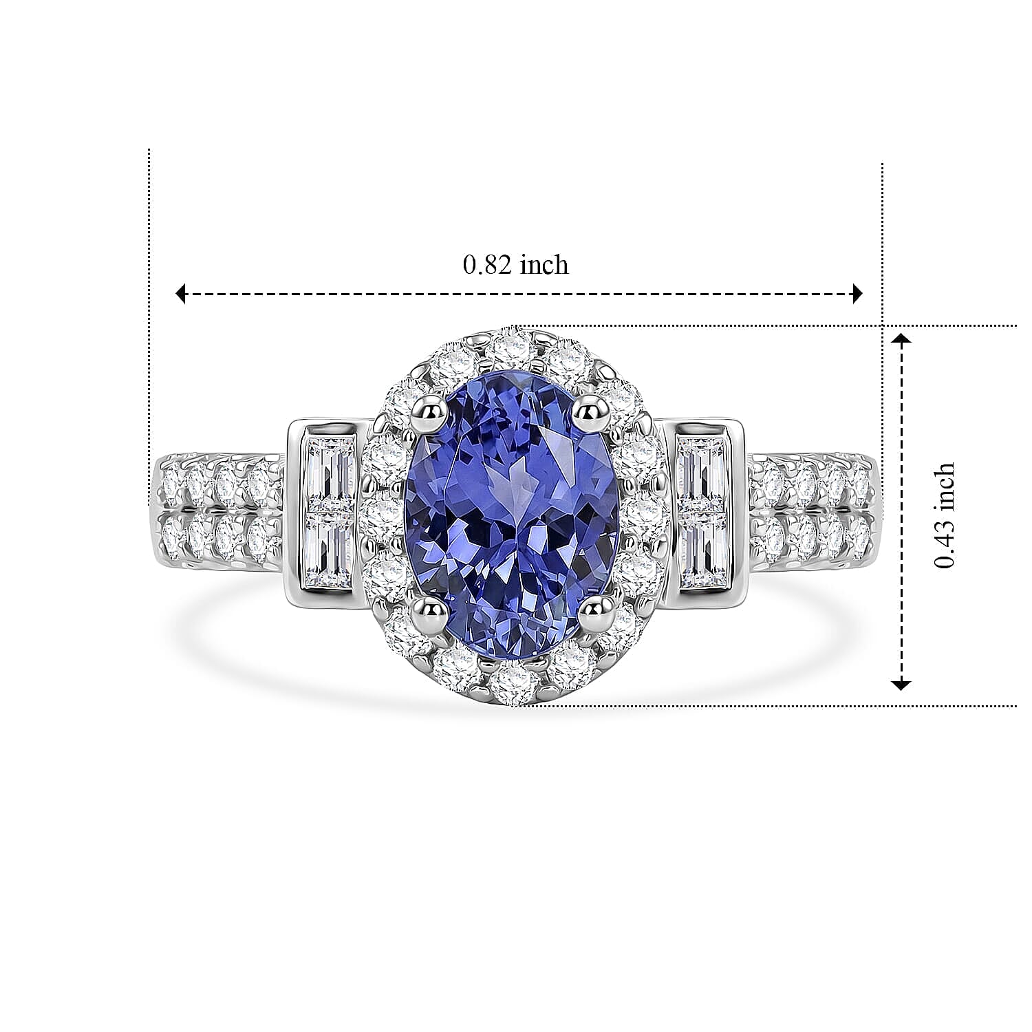 Certified and Appraised D'Joy Premium Tanzanite, Moissanite Ring in Rhodium Over Sterling Silver (Size 5.0) 1.60 ctw