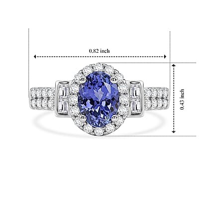 Certified and Appraised D'Joy Premium Tanzanite, Moissanite Ring in Rhodium Over Sterling Silver (Size 5.0) 1.60 ctw