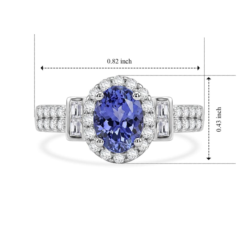 Certified and Appraised D'Joy Premium Tanzanite, Moissanite Ring in Rhodium Over Sterling Silver (Size 5.0) 1.60 ctw