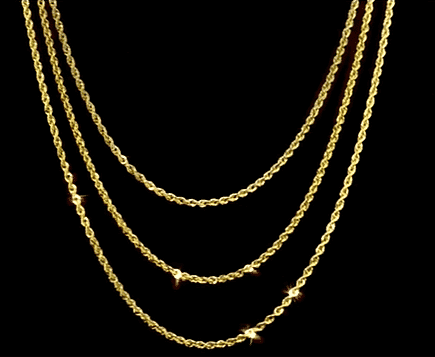2.5mm Rope Chain Necklace in 14K Yellow Gold 3.50 Grams 18 Inches
