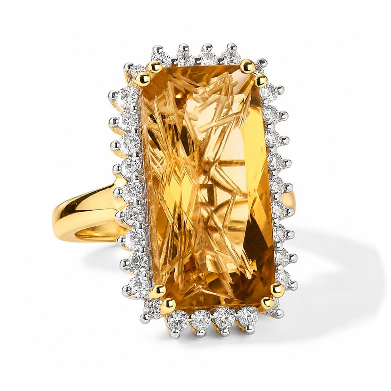 D'Joy Brazilian Citrine and White Zircon 12.65 ctw Ring in 18K Vermeil Yellow Gold Over Sterling Silver (Size 6.0)