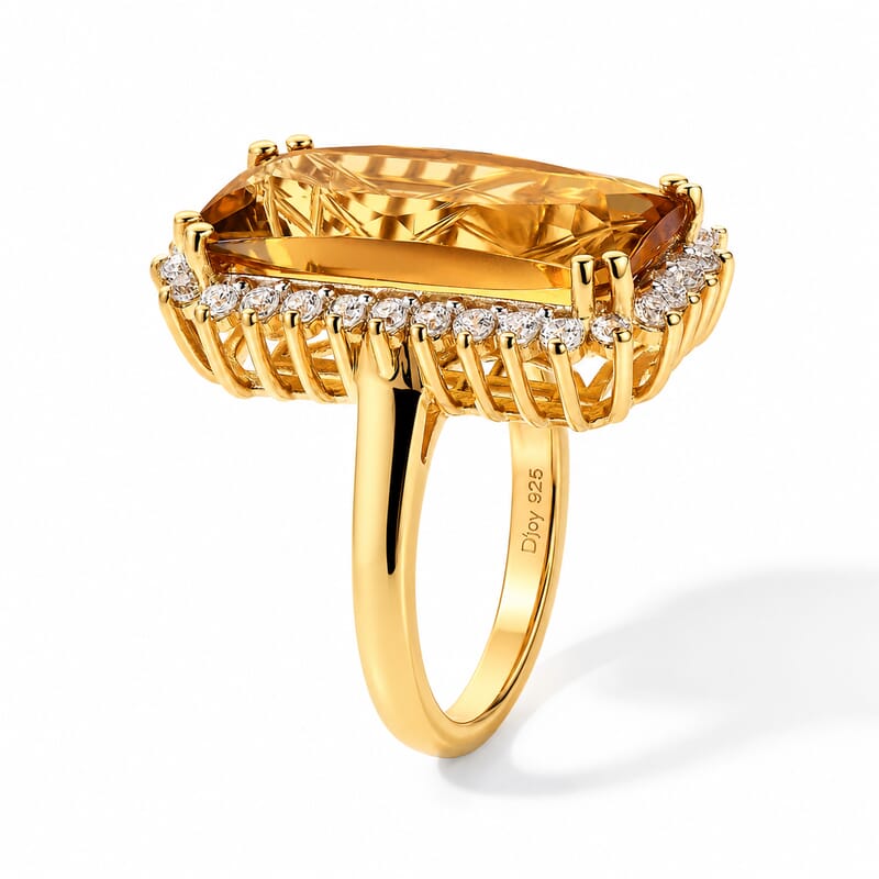 D'Joy Brazilian Citrine and White Zircon 12.65 ctw Ring in 18K Vermeil Yellow Gold Over Sterling Silver (Size 6.0)