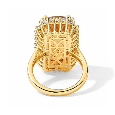 D'Joy Brazilian Citrine and White Zircon 12.65 ctw Ring in 18K Vermeil Yellow Gold Over Sterling Silver (Size 6.0)