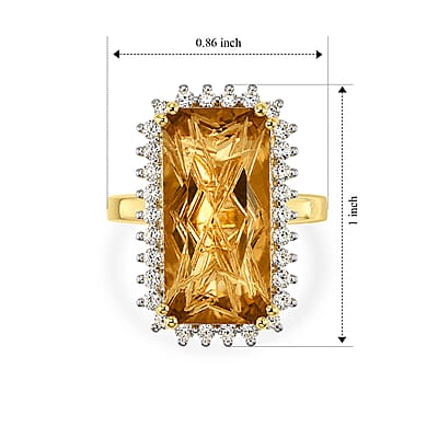 D'Joy Brazilian Citrine and White Zircon 12.65 ctw Ring in 18K Vermeil Yellow Gold Over Sterling Silver (Size 6.0)