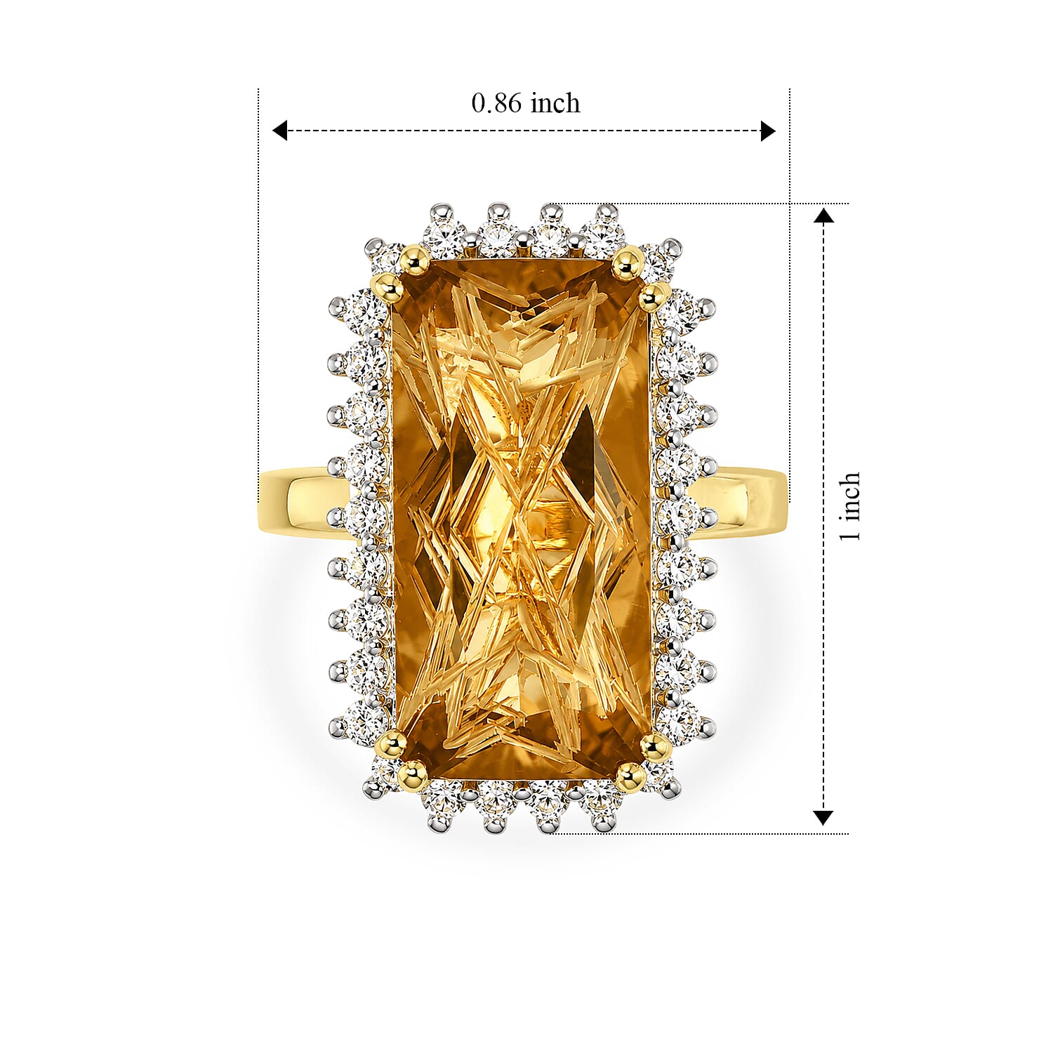 D'Joy Brazilian Citrine and White Zircon 12.65 ctw Ring in 18K Vermeil Yellow Gold Over Sterling Silver (Size 7.0)