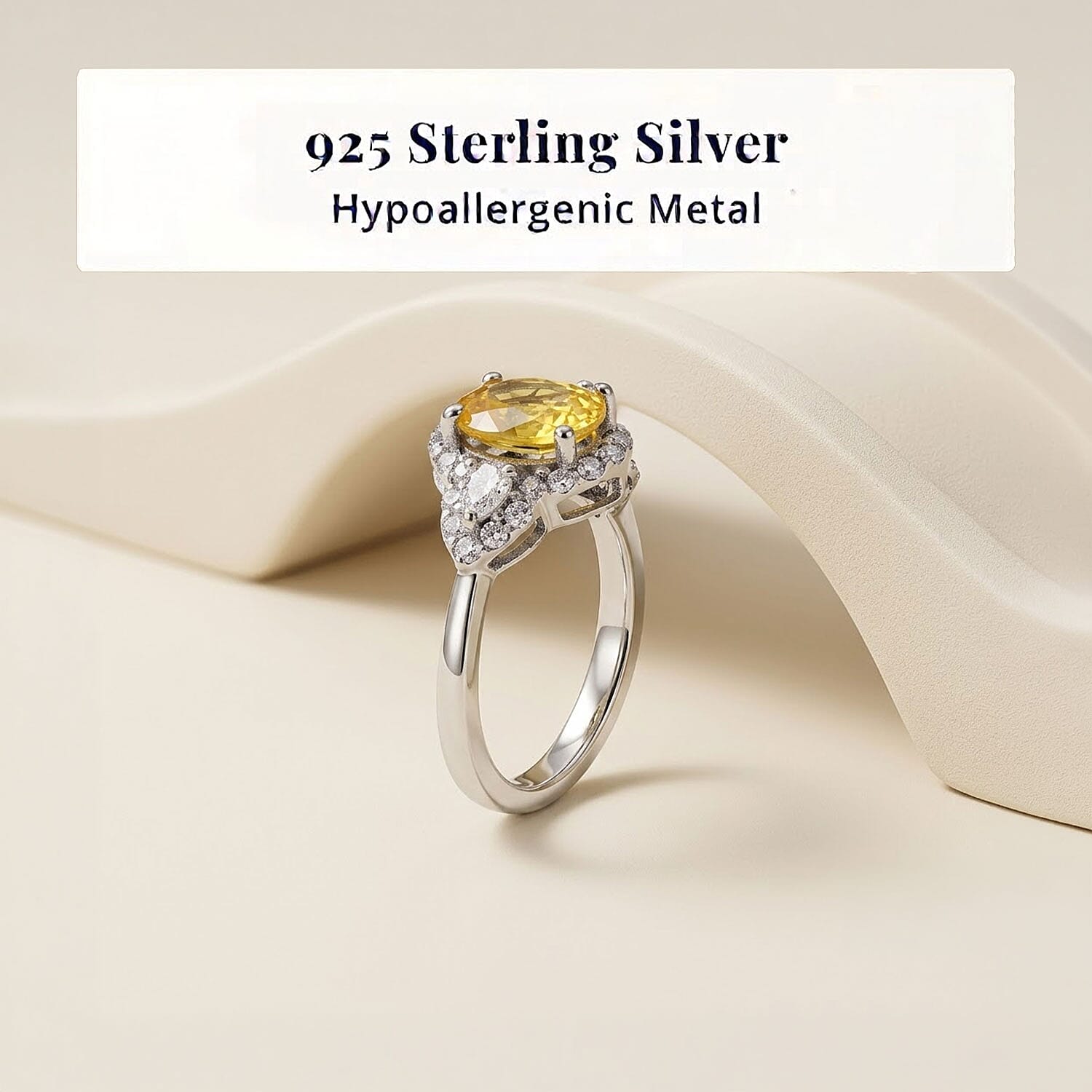D'Joy AAA Yellow Sapphire and Moissanite 1.50 ctw Sunlit Elegance Ring in Rhodium Over Sterling Silver (Size 6.0)