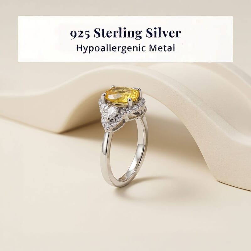 D'Joy AAA Yellow Sapphire and Moissanite 1.50 ctw Sunlit Elegance Ring in Rhodium Over Sterling Silver (Size 6.0)