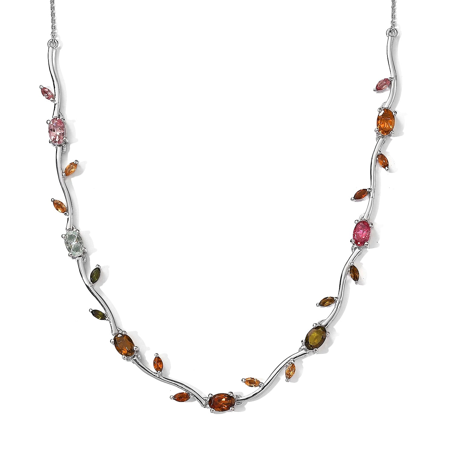 D'Joy Multi-Tourmaline 4.25 ctw Necklace (18 Inches) in Rhodium Over Sterling Silver