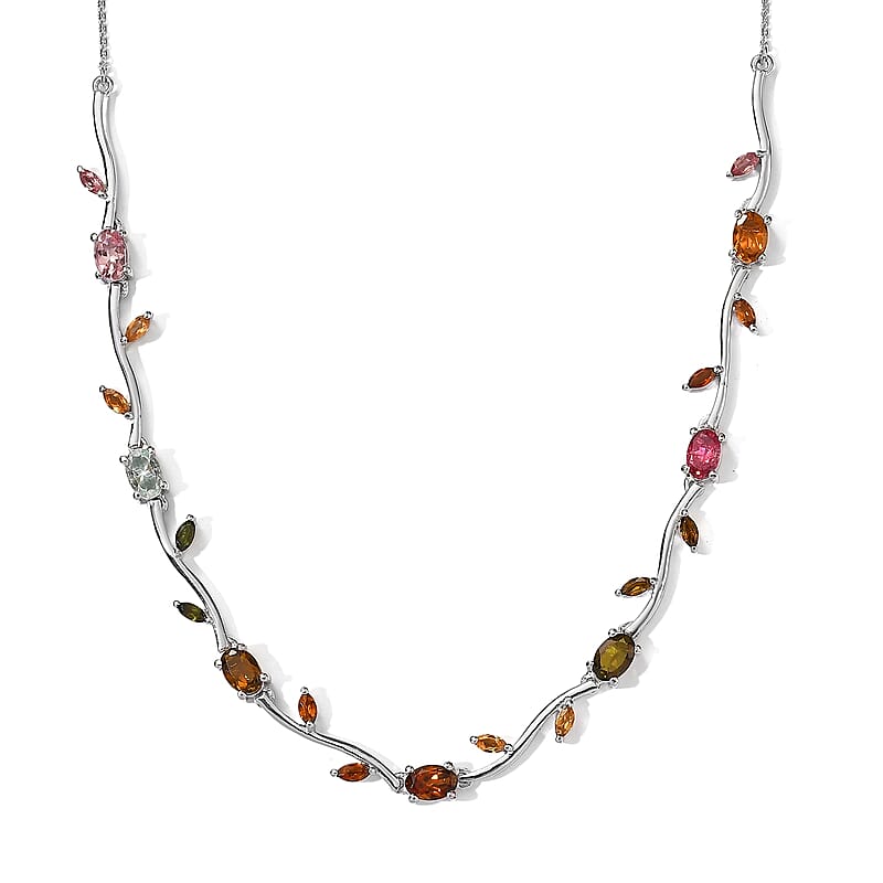 D'Joy Multi-Tourmaline 4.25 ctw Necklace (18 Inches) in Rhodium Over Sterling Silver