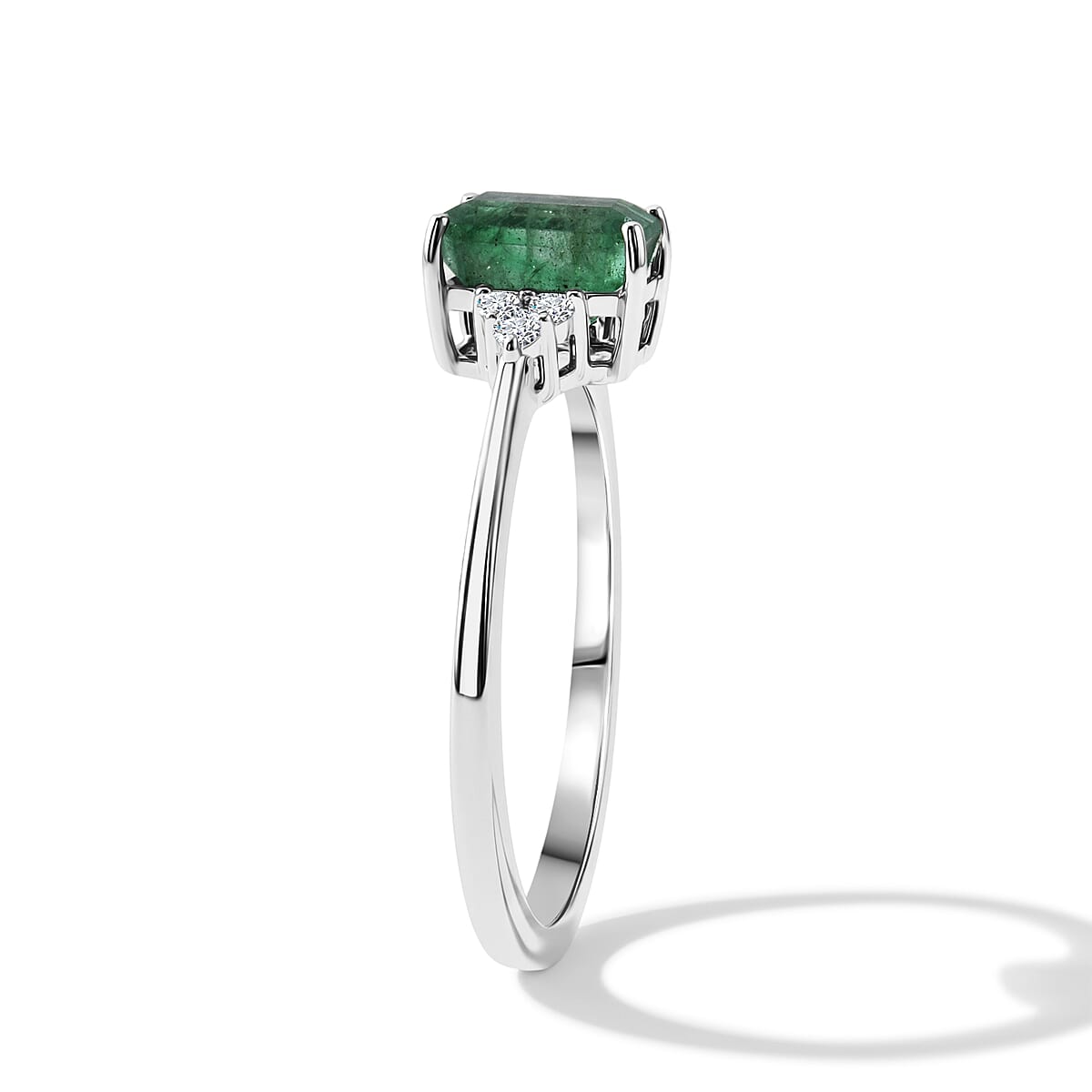 D'Joy Premium Kagem Zambian Emerald and Moissanite 1.10 ctw Royal Ring in Rhodium Over Sterling Silver (Size 10.0) image number 3