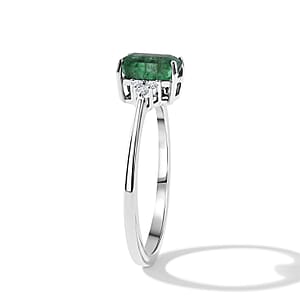 D'Joy Premium Kagem Zambian Emerald and Moissanite 1.10 ctw Royal Ring in Rhodium Over Sterling Silver (Size 10.0)