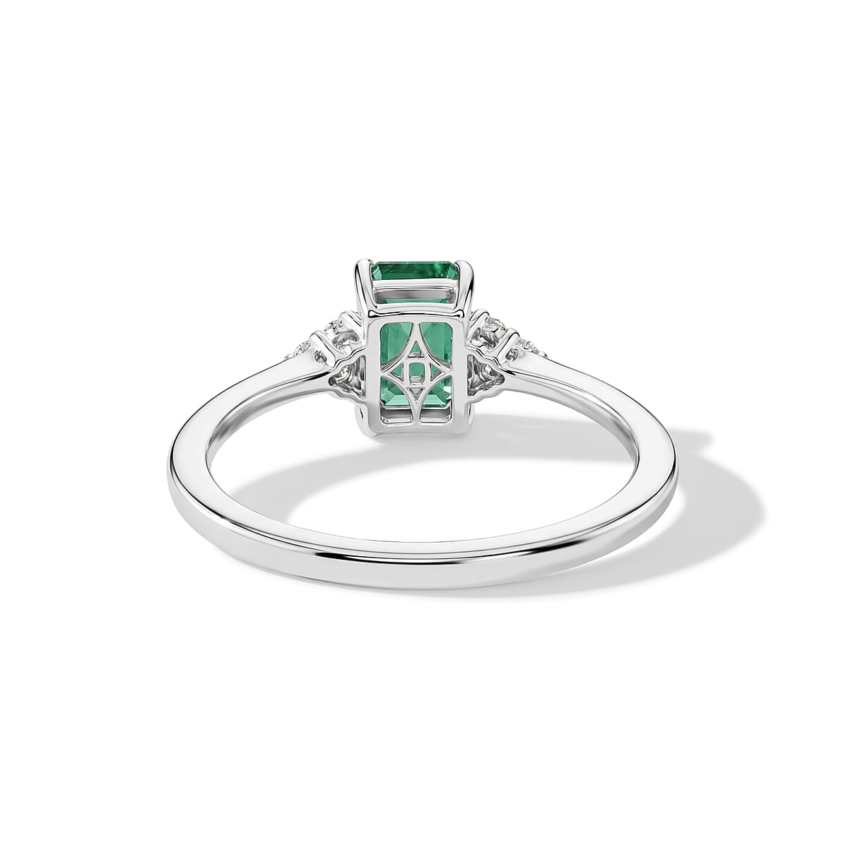 D'Joy Premium Kagem Zambian Emerald and Moissanite 1.10 ctw Royal Ring in Rhodium Over Sterling Silver (Size 10.0) image number 4
