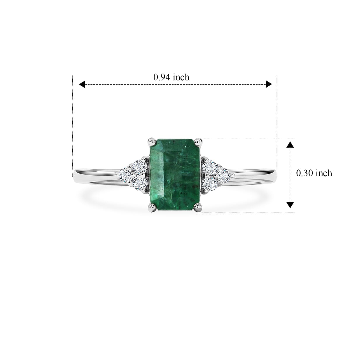D'Joy Premium Kagem Zambian Emerald and Moissanite 1.10 ctw Royal Ring in Rhodium Over Sterling Silver (Size 10.0) image number 5