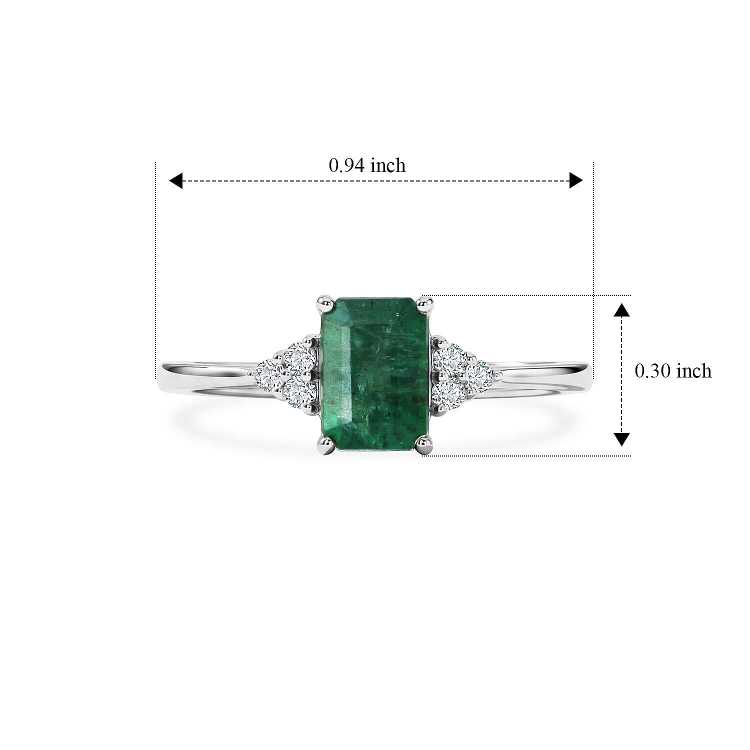 D'Joy Premium Kagem Zambian Emerald and Moissanite 1.10 ctw Royal Ring in Rhodium Over Sterling Silver (Size 5.0) (Ships in 8-10 Days)