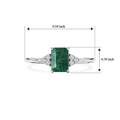 D'Joy Premium Kagem Zambian Emerald and Moissanite 1.10 ctw Royal Ring in Rhodium Over Sterling Silver (Size 5.0)
