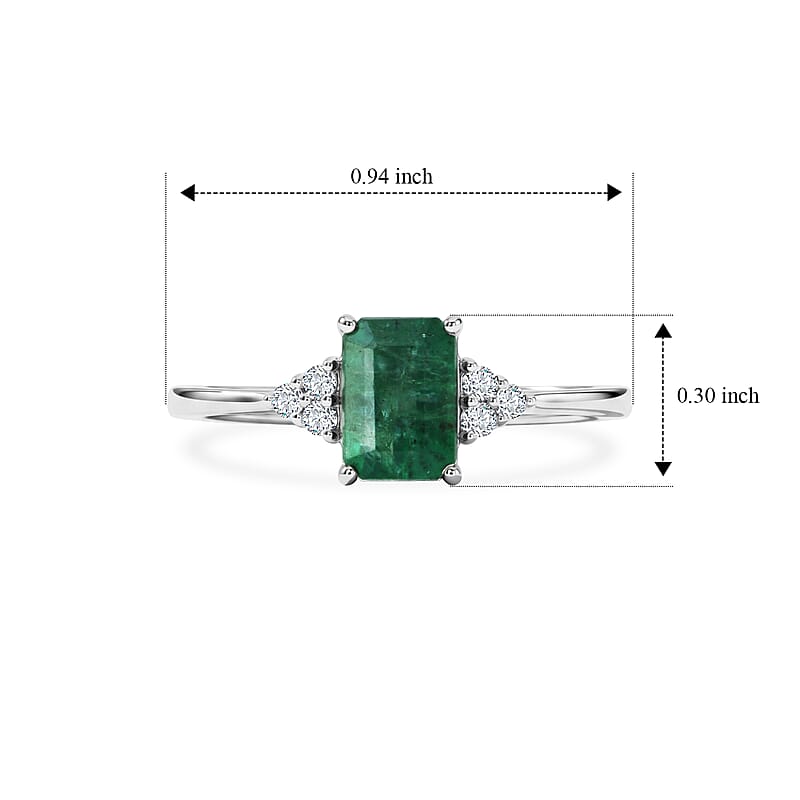D'Joy Premium Kagem Zambian Emerald and Moissanite 1.10 ctw Royal Ring in Rhodium Over Sterling Silver (Size 6.0)
